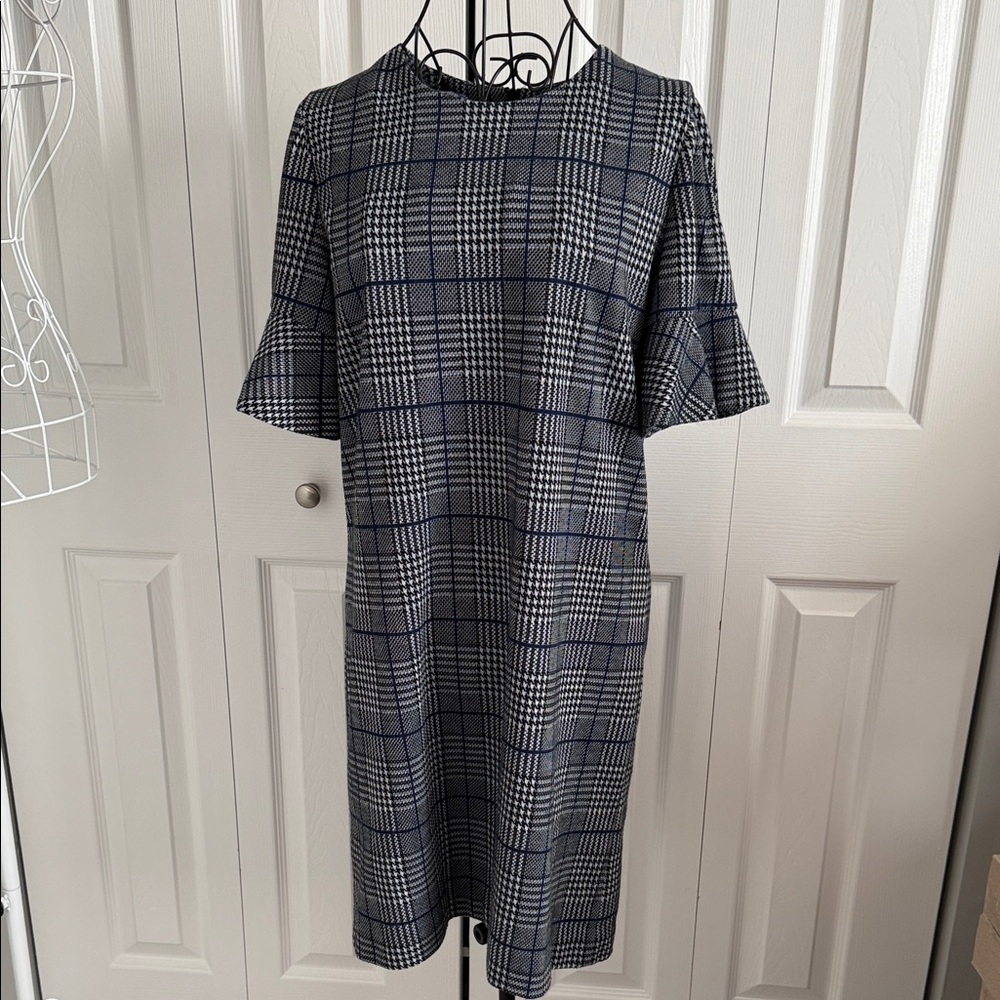 CALVIN KLEIN Plaid Black, White & Blue Women's Dress, Size 8